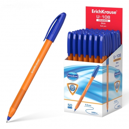 Ручка шарик. Erich Krause U-108 Orange Stick 1.0, Ultra Glide Technology, чернила синие 47582