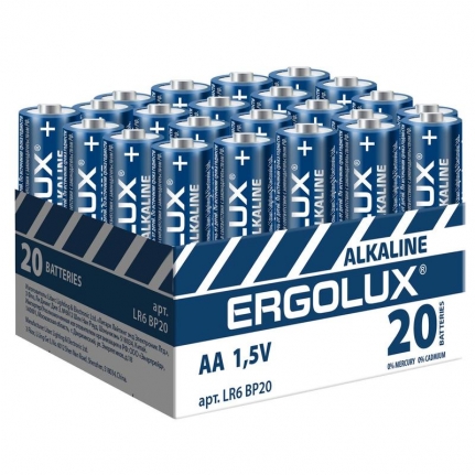 Батарейка AA пальчиковая Ergolux Alkaline (20 штук в упаковке)