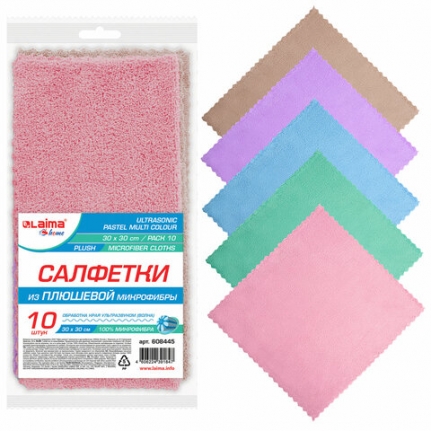 Салфетка микрофибра плюшевая 30*30 комплект 10 шт. PASTEL, LAIMA HOME, 608445