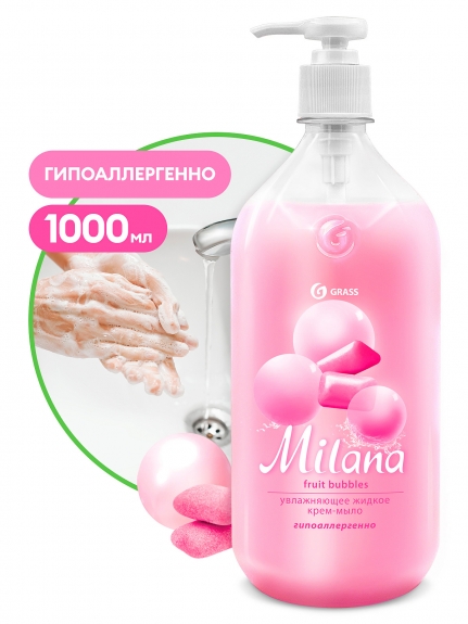 Мыло жидкое (флакон 1000 мл) Крем увлажняющее Milana fruit bubbles 125312