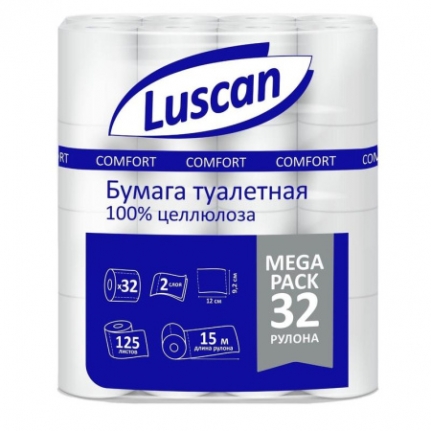 Бумага туалетная 2-х слойная Luscan Comfort белая Megapack 15м 125л 32рул/уп 1592211