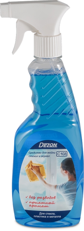 DEZON. Универсальный очиститель стеклянных поверхностей, с отдушкой C103, 0.5кг с триггером.