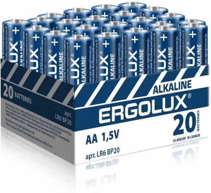 Батарейка Ergolux AA/LR 6 Alkaline BP-20 (LR 6 BP20, 1.5В) (20 шт в уп.)