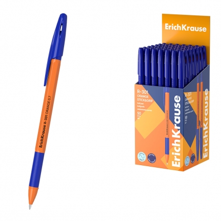 Ручка шарик. Erich Krause R-301 Orange Stick&Grip 0.7, линия 0,35 мм  цвет чернил синий    39531