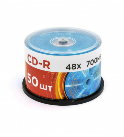 Диск CD-R MIREX, 700 Мб, 48x, Cake Box (упаковка на шпиле), КОМПЛЕКТ 50 шт., UL120051A8, 514023