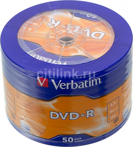 Диск DVD-R VERBATIM 4.7 Gb 16х, 50 шт/уп (продавать упаковками по 50 штук!!!) VS166398