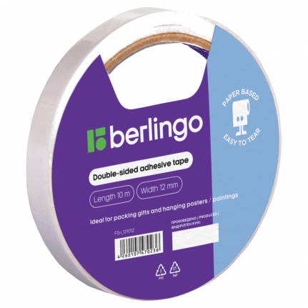 Клейкая лента двусторонняя Berlingo, 12мм*10м, на бумажной основе   FSn_121012
