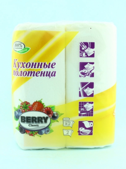 Полотенца бумажные 2 сл Berry Classic, 12,5 м, 21 см (2 рул. в уп.) с тисн., перф. /14, цд6448