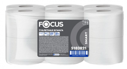 Бумага туалетная рулонная T2 1-сл Hayat FOCUS SMART бел 12 рул/192 м, с тисн, без перф. 5103021