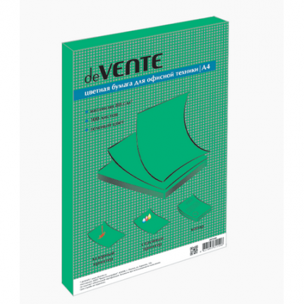 Бумага цветная для офисной техники "deVENTE" A4 100 л, 80 г/м², интенсив зеленый, картонная подложка