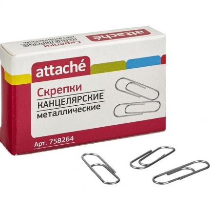 Скрепки Attache 28 мм, металлические б/покрытия, овальные 100шт./уп.к/кор 758264