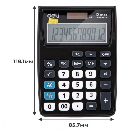 Калькулятор карманный Deli E1122 12-разрядный серый 119.1x85.7x28.5 мм   1407144