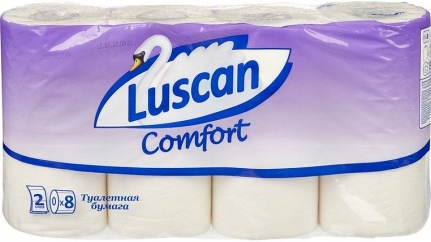 Бумага туалетная 2-х слойная Luscan Comfort белая (88м,175л, 4 рулона в упаковке)