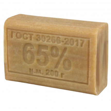 Мыло хоз. 65%  200 г. прямоугольный брусок без упаковки коричневое , в коробке 44 штуки