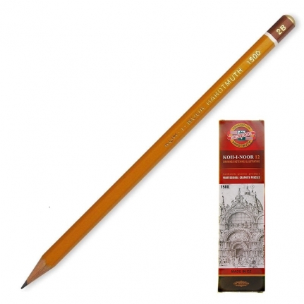 Карандаш чернографитный 2B (2М) Koh-I-Noor 1500 заточенный шестигранный профессиональный