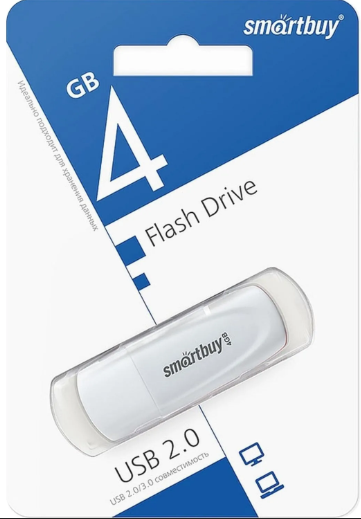 Флеш-память Smartbuy UFD, 4Gb, USB 2.0,Scout White (SB004GB2SCW) 1814460