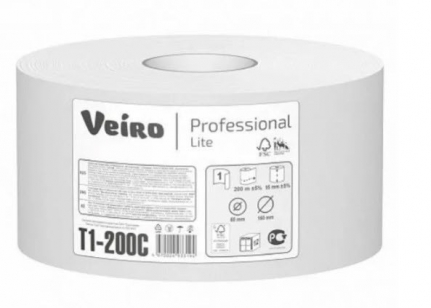 Бумага туалетная рулонная T2 1-сл VEIRO Professional св-сер 12 рул/190 м,с тисн., без перф. Т1-200C