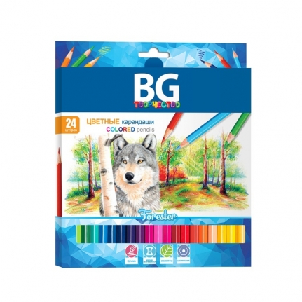 Карандаши цветные BG "Forester", 24 цвета, шестигранные, 2,8 мм. KR24C 4648