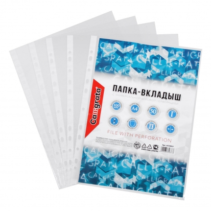 Файл-вкладыш А4 18 мкм, Calligrata, глянц., верт.,100 штук, эконом   6534837