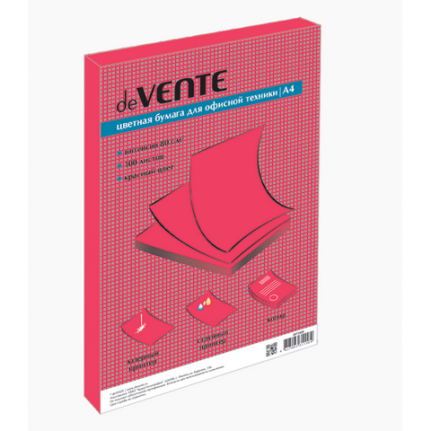 Бумага цветная для офисной техники "deVENTE" A4 100 л, 80 г/м², интенсив красный, картонная подложка