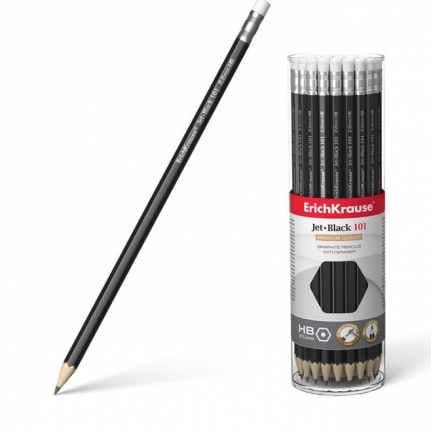 Карандаш чернографитный с ластиком EK Jet Black 101 HB, грифель d 2.2 мм, шестигранный арт 45606