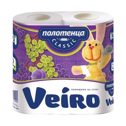 Полотенца бумажные 2 сл Veiro Classic, 12,5 м, 22 см (2 рул. в уп.) с тисн., перф./12,  5П22