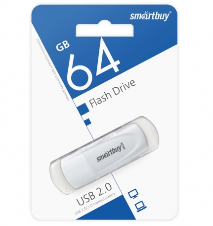 Флеш-диск 64 GB SMARTBUY Scout USB 2.0, белый, SB064GB2SCW 513771