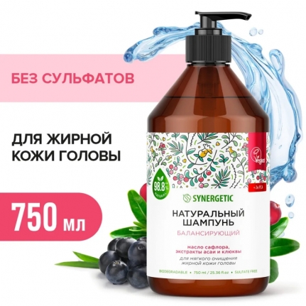 Synergetic "Балансирующий", натуральный бессульфатный шампунь, 750 мл