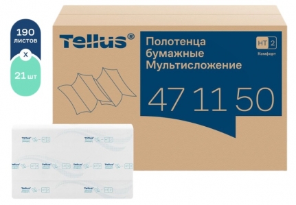 Полотенца 2сл бум. лист. д/дисп H2 Tellus/TORK, ZZ-сл, 22,5х21,3 см, пач 190 л, (21пач/кор) 471150