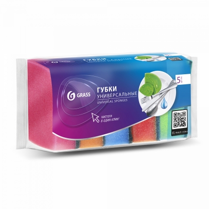 Губка бытовая с чистящим слоем GRASS MAXI 5 шт (87х58х26 мм) IT-0571