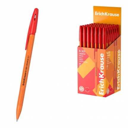 Ручка шарик. Erich Krause R-301 Orange Stick, узел 0.7 мм, линия 0,35 мм чернила красные 43196