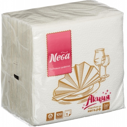 Салфетки Nega  1 сл.  24Х24 см 100 шт., белые 930322