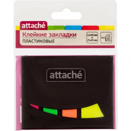 (КОНКУРС)Клейкие закладки пласт. 3цв.по 25л. 12мм х 45 + 25мм х 45 Attache книжка