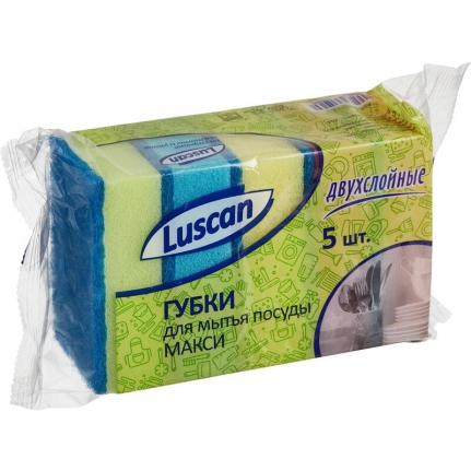 Губки для мытья посуды Luscan Макси поролоновые 95х65х30 мм 5 штук в упаковке   549252