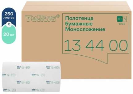 Полотенца 1сл бум. лист. д/дисп H3 Tellus/TORK Моносл., 20,6х23 см, пач 250 л, (20пач/кор) 134400