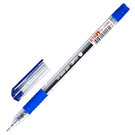Ручка шариковая STAFF масляная с грипом College OBP-251, СИНЯЯ, корпус прозрач, линия 0,35мм  142968