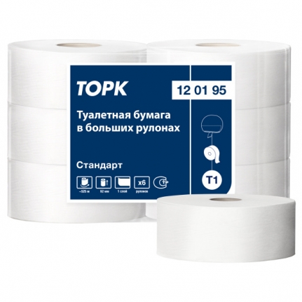 Бумага туалетная рулонная T1 1-сл TORK/Tellus Universal бел 6 рул/525 м, без тисн и перф. 120195