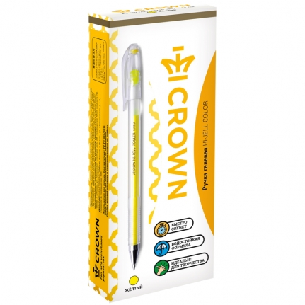 Ручка гелевая Crown "Hi-Jell" желтая, 0,7мм   HJR-500HB