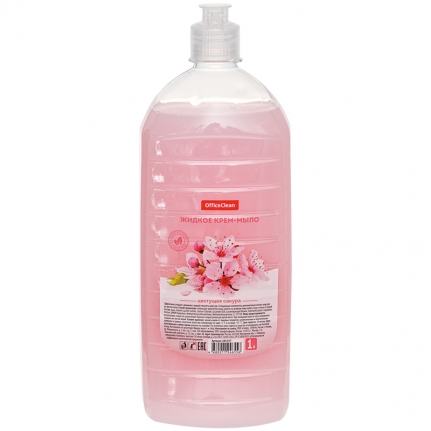 Мыло жидкое (флакон 1000 мл) крем OfficeClean Цветущая сакура, с дозатором, 281357