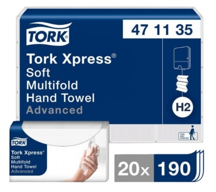 Полотенца 2сл бум. лист. д/дисп H2 Tellus/TORK, MA-сл, 23,4х21,3 см, пач 190 л, (20пач/кор) 471135