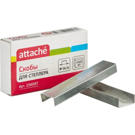 Скобы для степлера №26/6 Attache оцинкованные (2-40 листов), 1000 шт./уп 256097