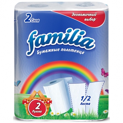 Полотенца бумажные 2 сл FAMILIA Радуга, 9,6 м, 22,7 см (2 рул. в уп.) с тисн., перф./16, 1612732