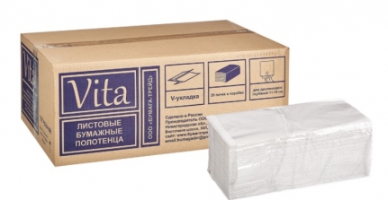 Полотенца 1сл бум. лист. д/дисп H3 Vita V-сл, 22,5х23 см, в пач 250 л,(20пач/кор) NV-250W1