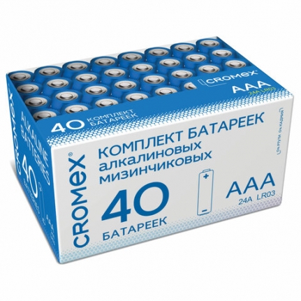 Батарейки CROMEX Alkaline ААА "мизинчиковые" в уп. 40шт, (LR03, 24А) в коробке, 455596