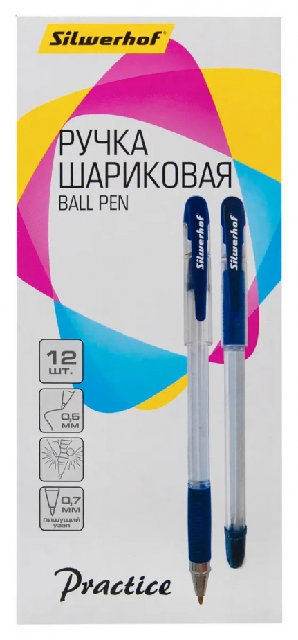 Ручка шариковая с грипом Silwerhof 0,7 мм., толщина линии 0,5 мм Practice синяя  1489696
