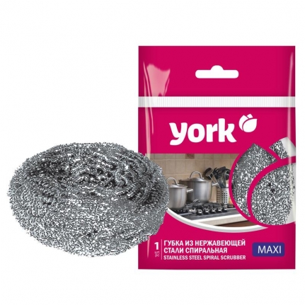 Губка для мытья посуды YORK Макси спиральная стальная 8x8 см 27 г 1571828