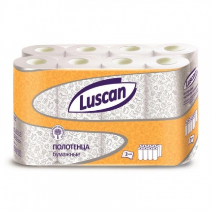 Полотенца бумажные 2 сл LUSCAN, 12,5 м, 22 см (8 рул. в уп.) с тисн., перф./4,  1178130