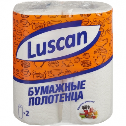 Полотенца бумажные 2 сл LUSCAN, 12,5 м, 22 см (2 рул. в уп.) с тисн., перф./12,  317393