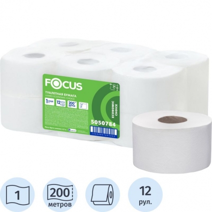 Бумага туалетная рулонная T2 1-сл Hayat FOCUS бел 87% 12 рул/200 м, с тисн., без перф. 5050784
