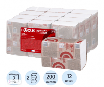 Полотенца 2сл бум. лист. д/дисп H2 Hayat FOCUS ZZ-сл, 20х24 см, пач 200 л,(12пач/кор) 5083775
